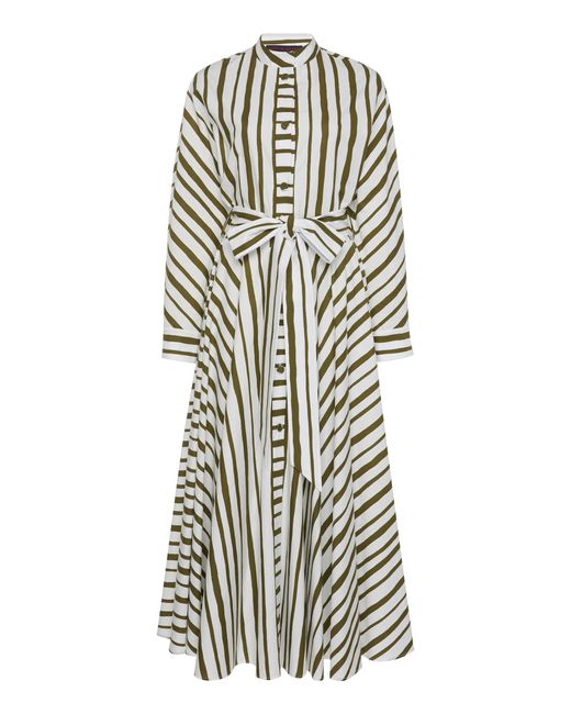 Martin Grant Green Tie-front Striped Cotton-poplin Midi Dress