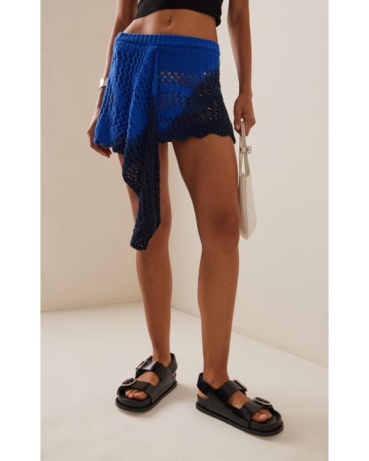 The Attico Blue Crocheted Cotton Mini Skirt