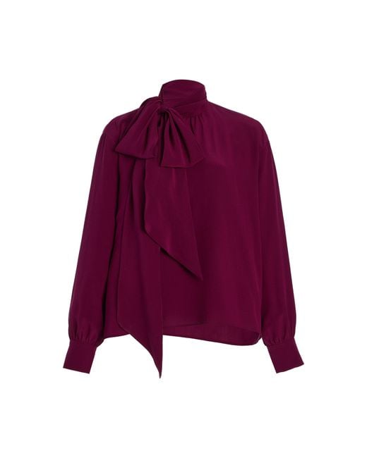 Prada Purple Silk Tie-Neck Top