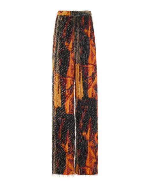 LAPOINTE Orange Jacquard Fringe High-waisted Straight-leg Pants