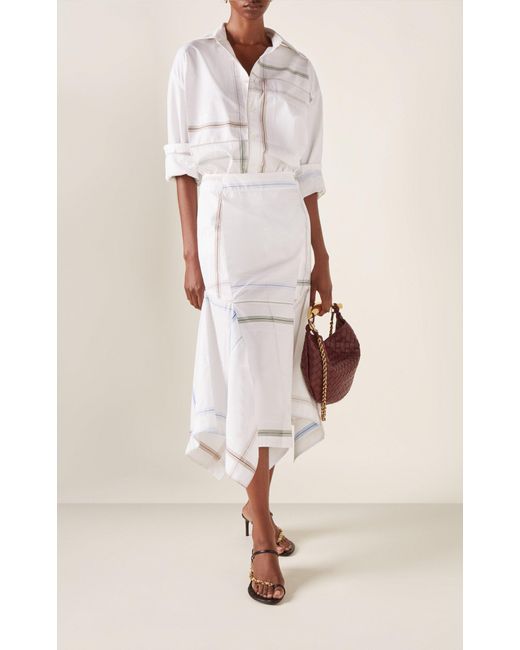 Bottega Veneta White Exclusive Checked Cotton Midi Skirt