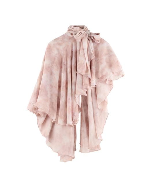 ARAKII Pink Exclusive Flowy Ruffled Silk Cape