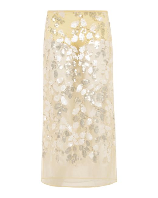 Siedres Natural Wells Sequined Mesh Midi Skirt