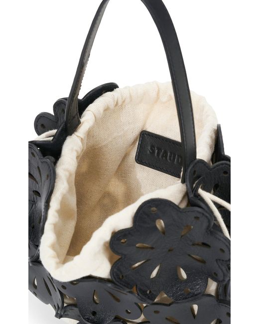 Staud Black Flora Laser-cut Leather Basket Bag