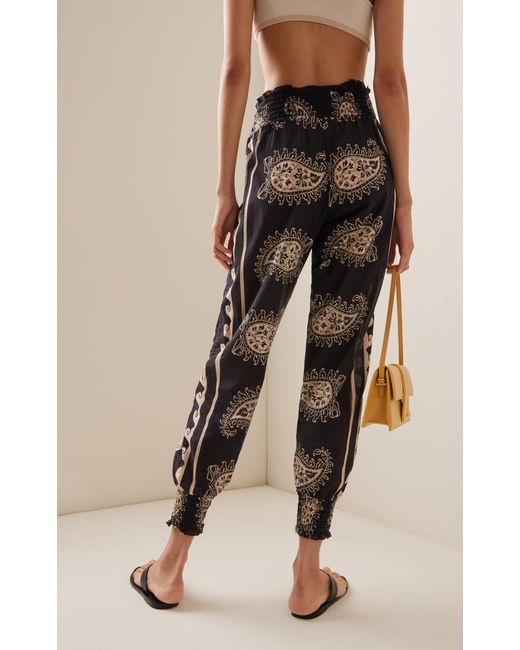 Johanna Ortiz Black Exclusive Be In Peace Smocked Paisley Cotton Pants