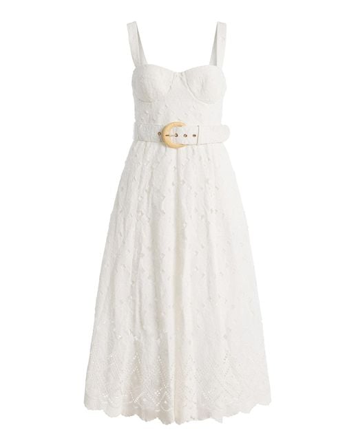 Cara Cara White Calypso Eyelet Cotton Midi Dress