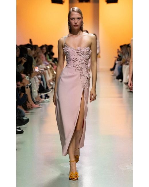 Georges Hobeika Black Asymmetric Floral-Appliquéd Gabardine Midi Dress