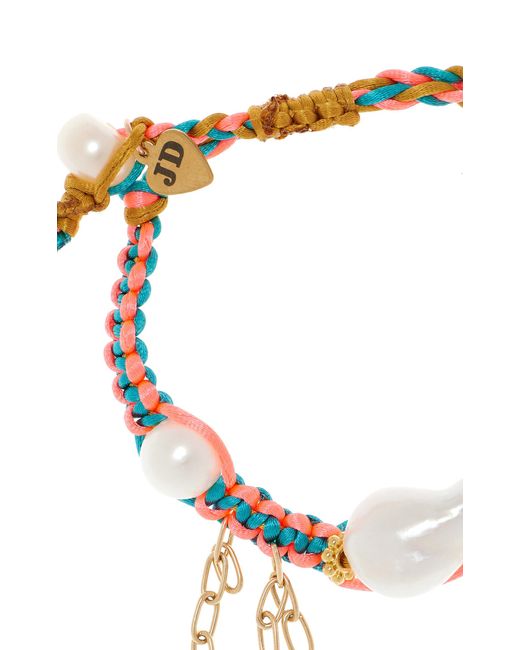 Joie DiGiovanni Multicolor Tropical Mermaid Knotted Silk 18k Yellow Gold Multi-stone Bracelet