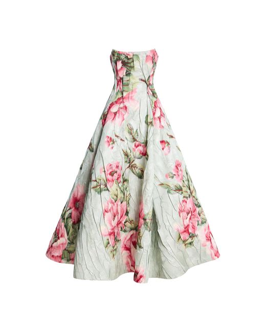Oscar de la Renta White Strapless Chine Jacquard Cocktail Dress
