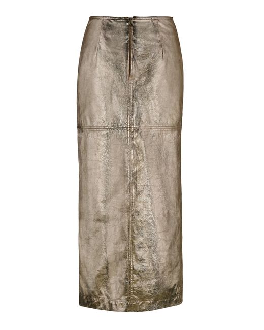 Johanna Ortiz Natural Ancient Stitching Metallic Leather Midi Skirt