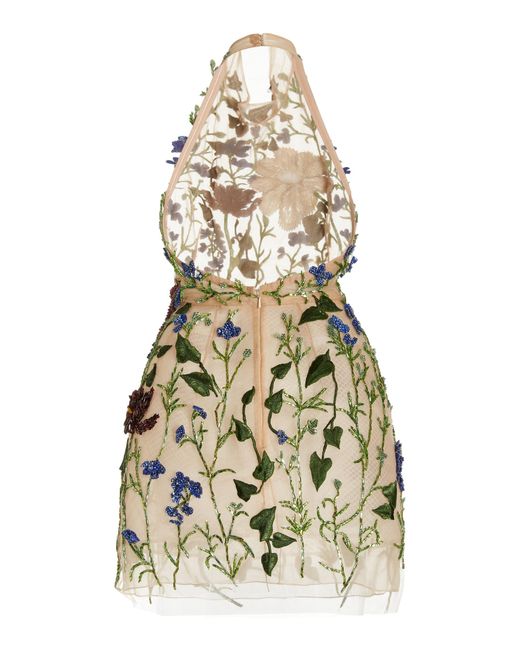 oscar de la renta crystal floral embellished halter mini dress Crystal-embellished Embroidered Tulle this stunning mini dress