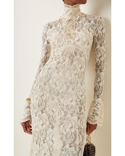 Paco Rabanne Stretch-lace Maxi Dress in White | Lyst