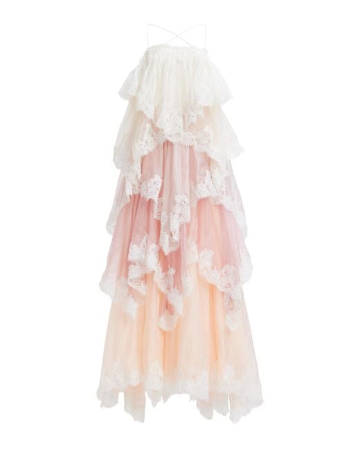 Aje. Pink Ophelia Lace-Trimmed Gown
