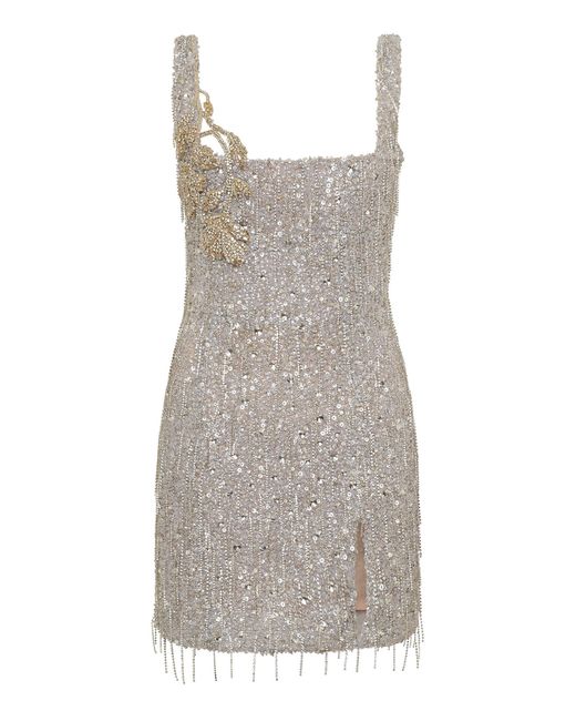 Rachel Gilbert Gray Frank Crystal Fringe Mini Dress
