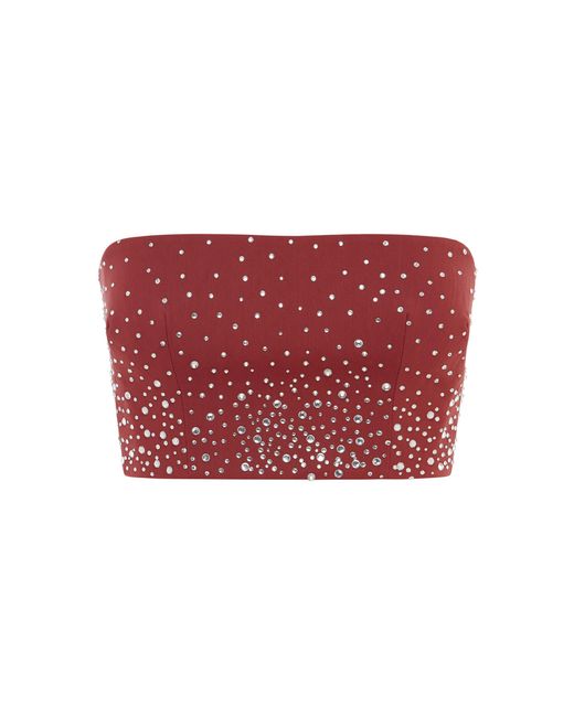Alex Perry Red Crystal-embellished Power Mesh Crop Top