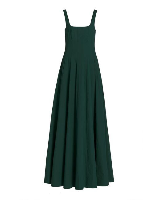 Staud Green Wells Pleated Cotton-blend Maxi Dress