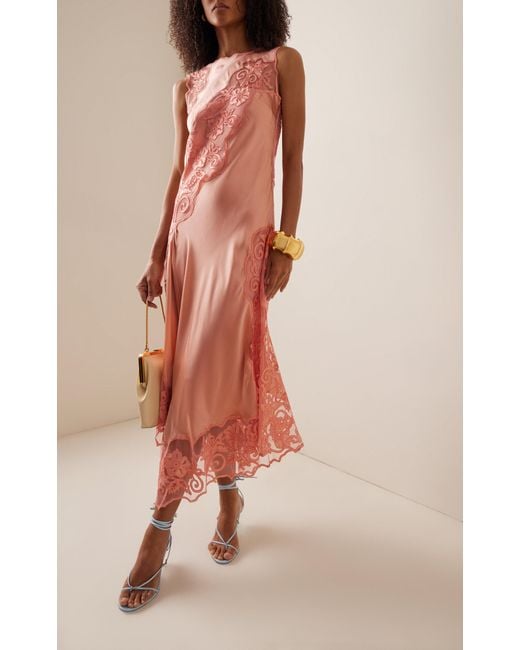 Ulla Johnson Pink Kaia Lace-trimmed Silk Midi Dress