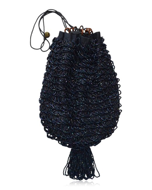 Lucia Zolea Blue Peacock Glass Beaded Fringed Purse