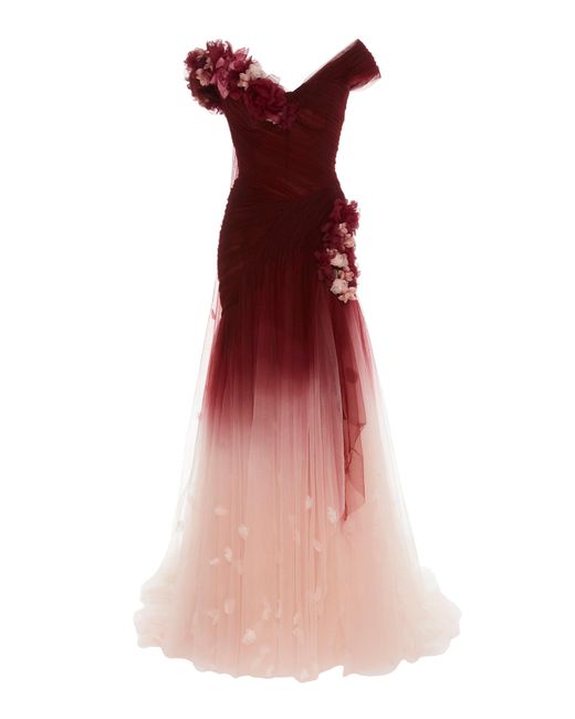Marchesa Red Off The Shoulder Ombre Dress