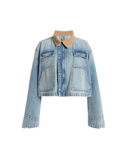 SLVRLAKE Denim Blue Conner Cropped Denim Worker Jacket