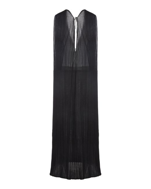 Jil Sander Black Pleated Silk Maxi Dress