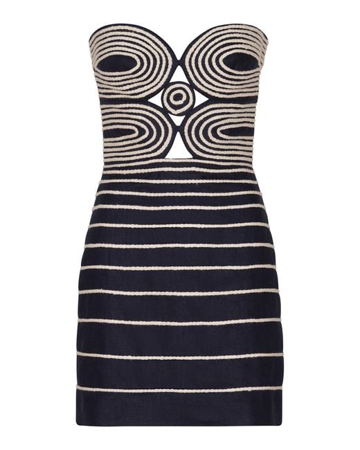 ANDRES OTALORA Black Muy Poetica Embroidered Linen Mini Dress