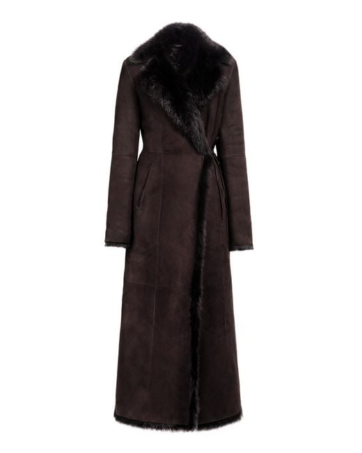 Nour Hammour Black Joni Shearling-trimmed Suede Coat