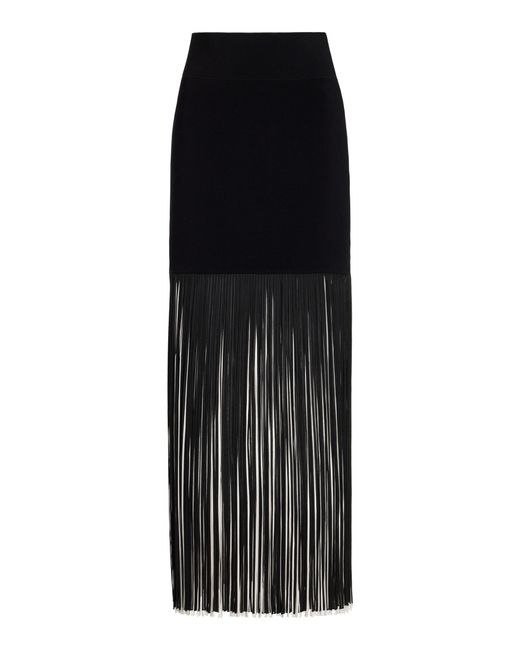 Galvan Black Mia Fringed Knit Maxi Skirt