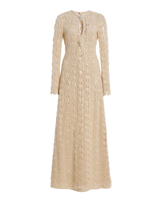 Alexis Natural Niccola Beaded Cotton Macrame Maxi Dress