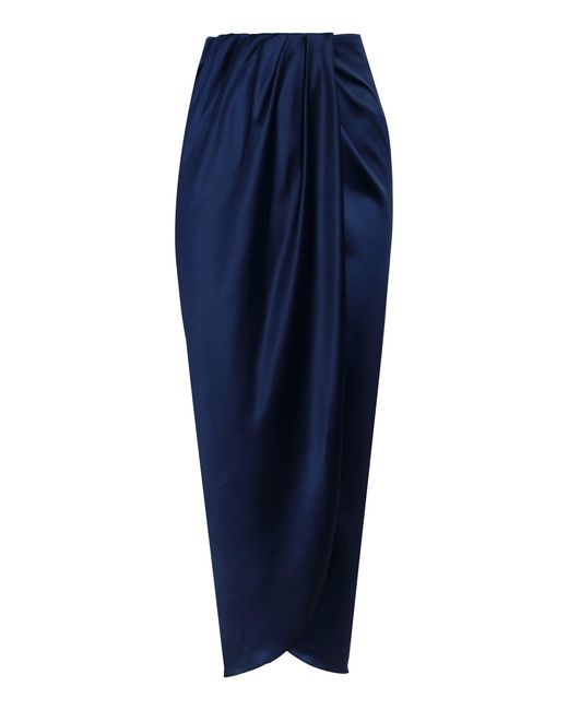 ANDRES OTALORA Blue Memorias Draped Satin Midi Skirt