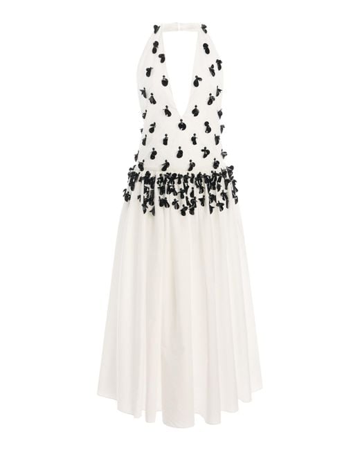 DIOTIMA White Exclusive Nuit Embellished Cotton Midi Halter Dress