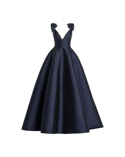 Monique Lhuillier Blue Bow-detailed Silk-blend Gown