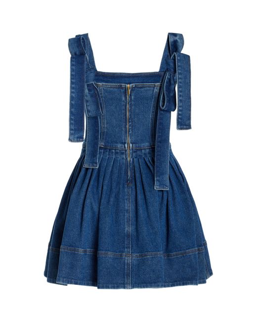 oscar de la renta denim mini dress Oscar de la Renta Sleeveless Square Nk Denim Dress W/ Bow Dtl in Blue