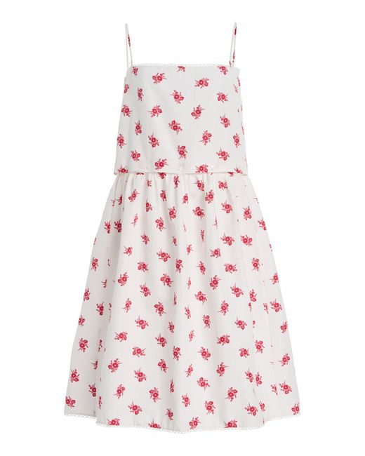 Miu Miu Red Button-Detailed Floral Cotton-Linen Midi Dress