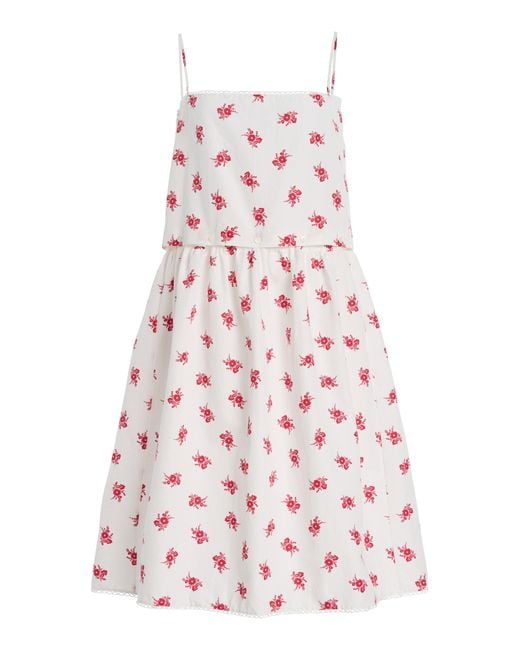 Miu Miu Red Button-Detailed Floral Cotton-Linen Midi Dress