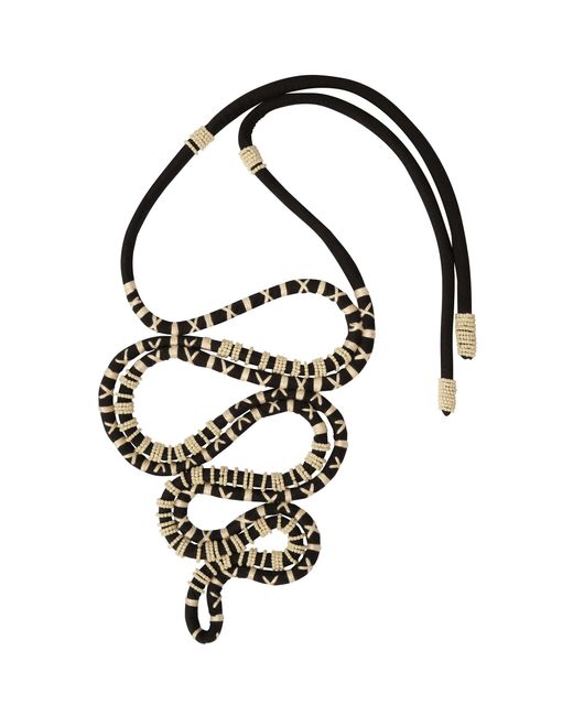 Johanna Ortiz Black The Great Serpent Cotton And Glass Necklace