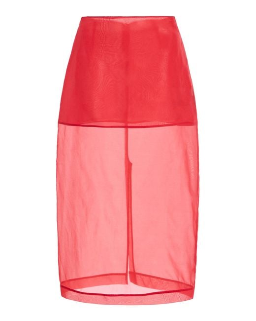 Frankie Shop Pink Peri Sheer Silk-Blend Midi Skirt