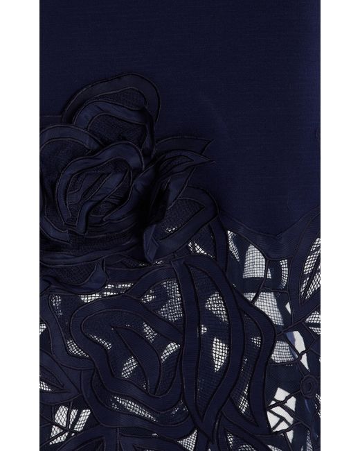 Oscar de la Renta Blue Rose-Guipure Knit Midi Dress