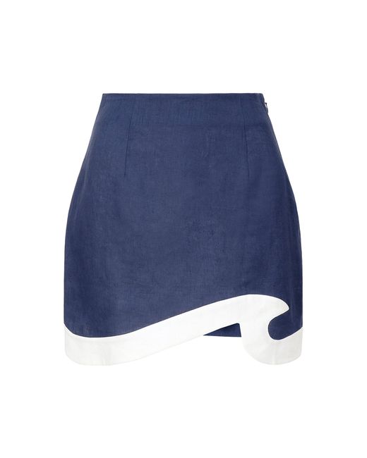 Staud Blue Leandro Curved Linen Mini Skirt
