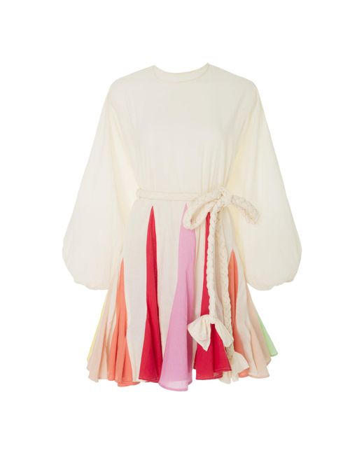 RHODE Ella Belted Pleated Cotton Mini Dress in White | Lyst Australia