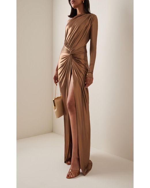 LAPOINTE Natural Gathered Coated-jersey Maxi Dress