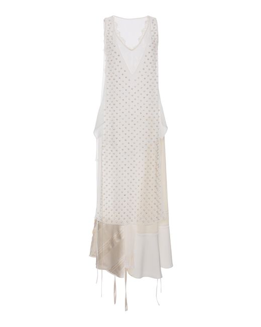 Loewe White Beaded Satin Dress