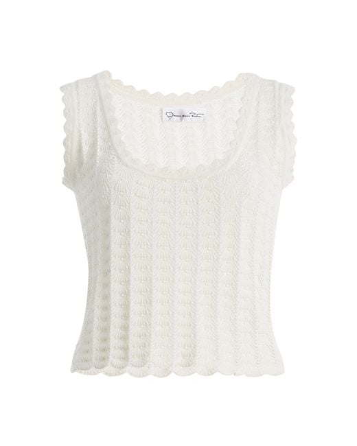 Oscar de la Renta White Pointelle-Knit Cotton-Silk Tank Top