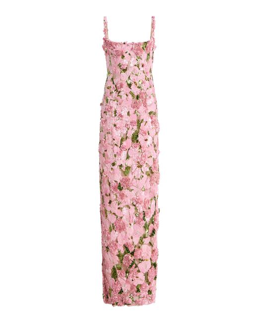 Oscar de la Renta White Bead-Embroidered Iris Gown