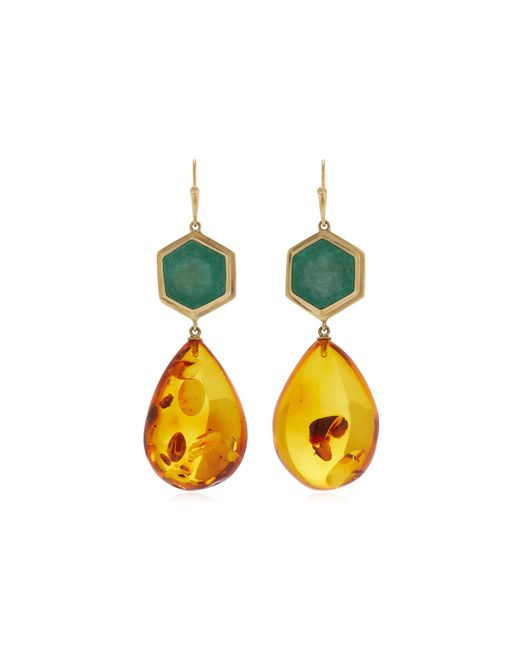 Annette Ferdinandsen Yellow Hive 18K Emerald And Amber Earrings