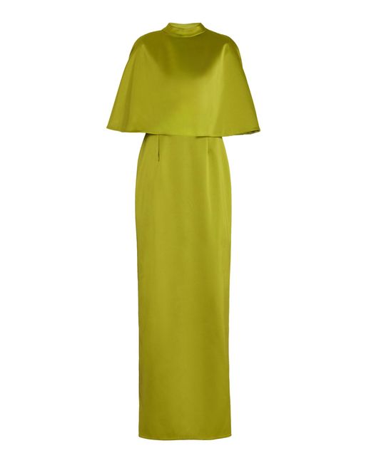 Carolina Herrera Green Cape-layered Double-faced Satin Gown