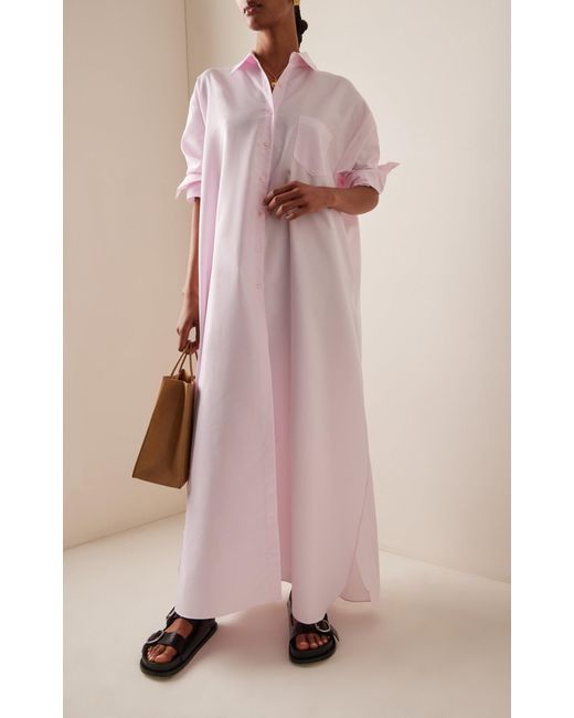 Frankie Shop Pink Avery Oversized Cotton-blend Maxi Shirt Dress