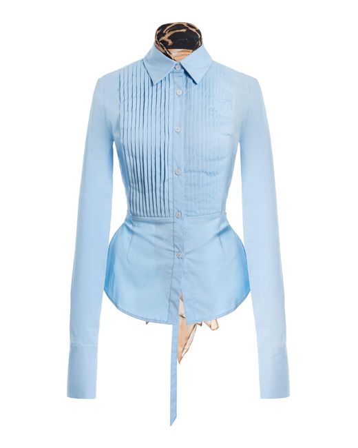 LAQUAN SMITH Blue Open-Back Tuxedo Shirt