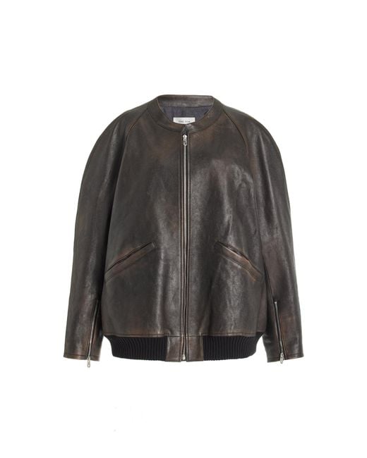 The Row Gray Kengia Oversized Leather Jacket