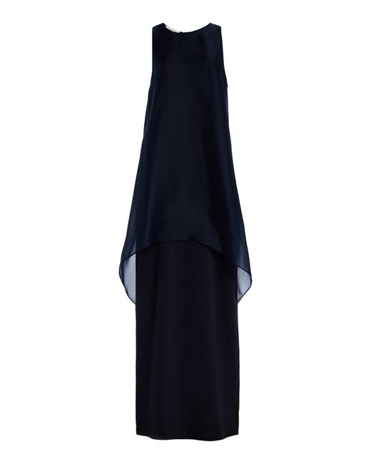 Lafayette 148 New York Blue Sleeveless Tie Back Gown